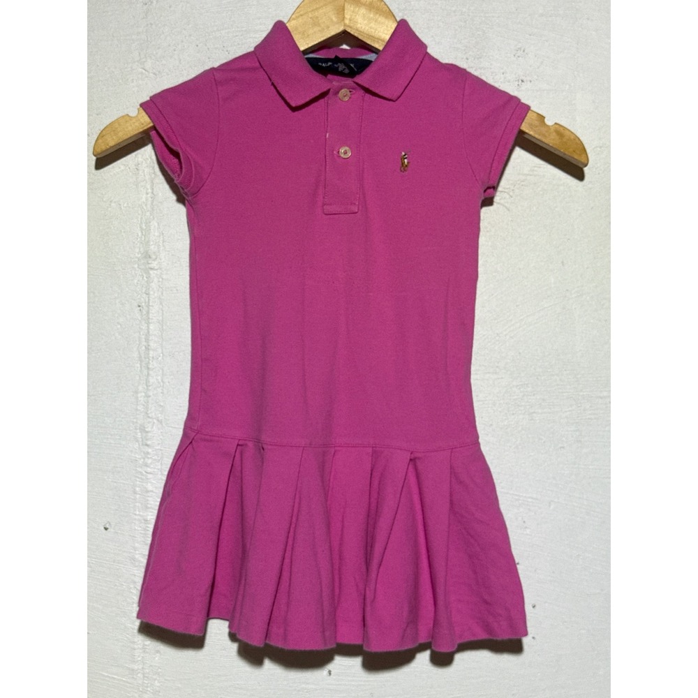 Ralph Lauren Girls Pink Pique Polo Dress Size 4 Short Sleeve Pleated Cotton Knit